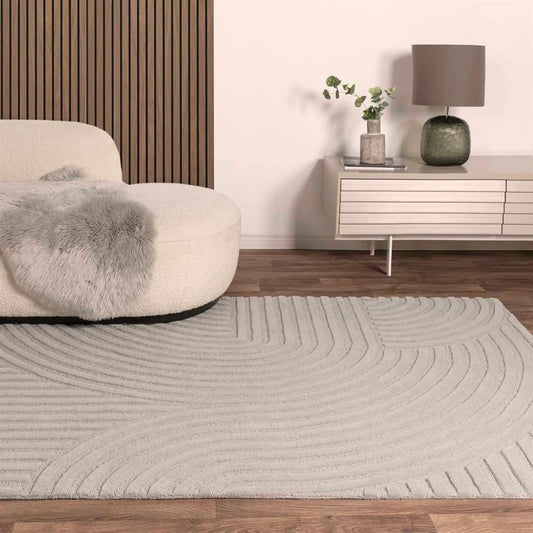 Hand Tufted - Ivory & Blue Leave