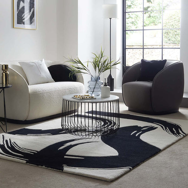 Hand Tufted - White & Black Wave