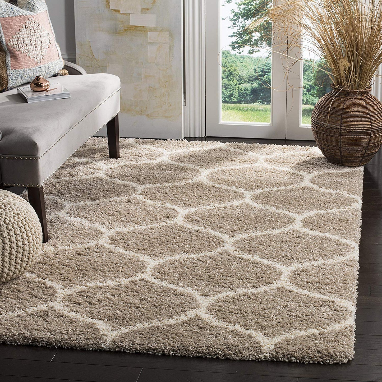 Modern Shaggy Carpet (Colour- Sky&Grey)