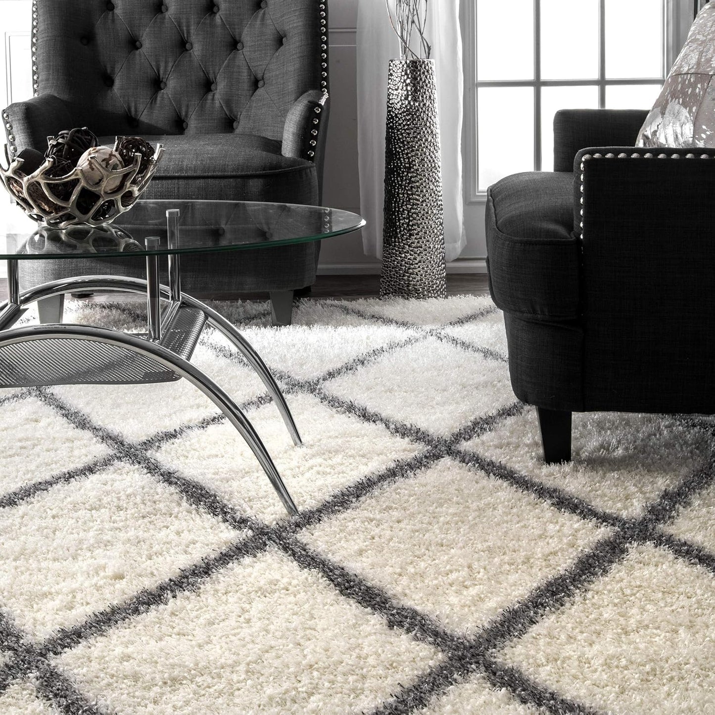 Modern Shaggy Carpet (Colour- Grey & Ivory)