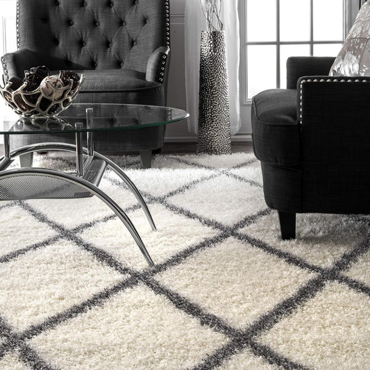 Modern Shaggy Carpet (Colour- Grey & Ivory)