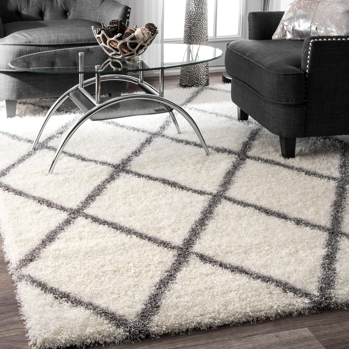Modern Shaggy Carpet (Colour- Grey & Ivory)